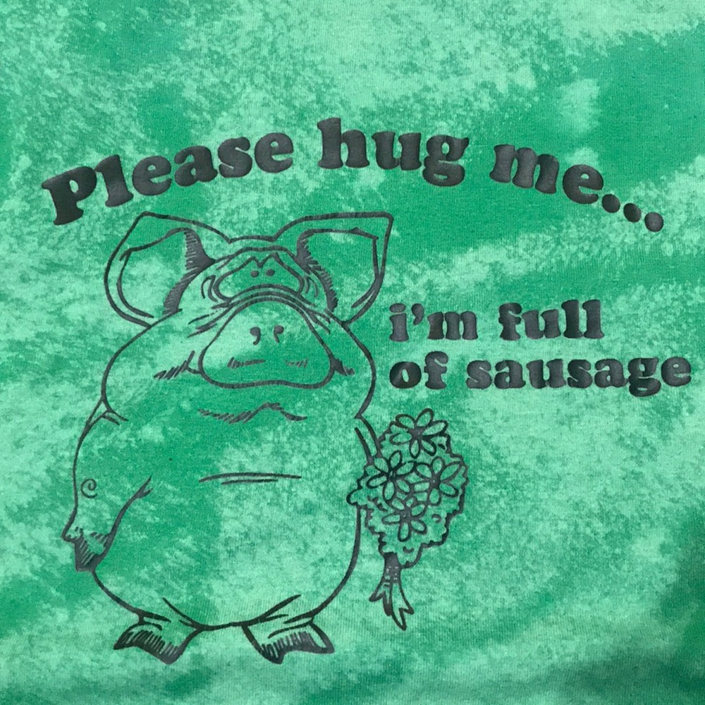 Vintage Hug Me...Full Of Sausage Pig Bleached Well Worn Tee Shirt XL